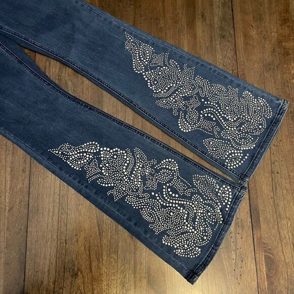 Studded Denim Flared Jeans - Picture 6 of 15